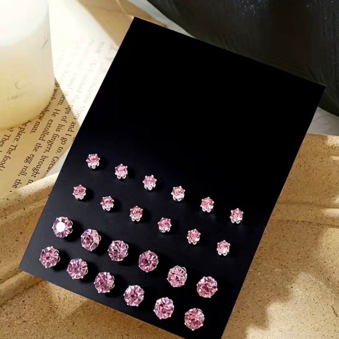 12 pairs Sparkling Pink Glitter Stud Earrings - Minimalist and Stylish Piercing Jewelry for a Glamorous Look