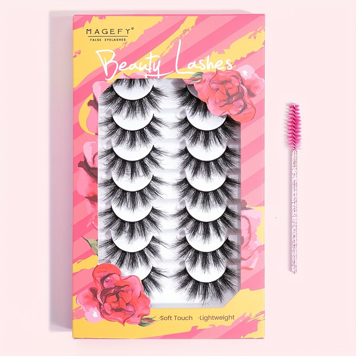 8 Pairs False Eyelashes, Thick Wispy Eyelashes Boxed With Disposable Eyelash Brush C/D Curling Lashes