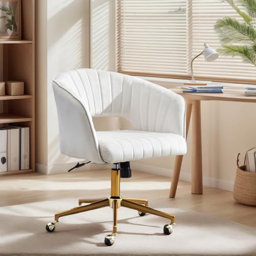 Home Office Chair,Velvet Desk Chair,Ergonomic Adjustable 360 Swivel Vanity Chair for Home, Bedroom, Vanity Study(Cream)